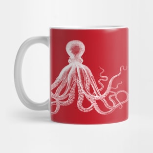 Octopus | Vintage Octopus | Tentacles | Sea Creatures | Nautical | Ocean | Sea | Beach | Red and White | Mug